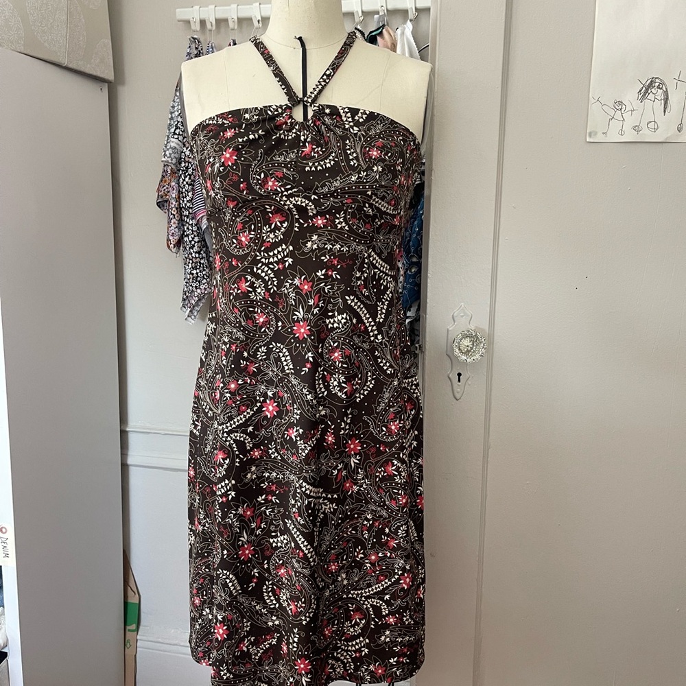 ANN TAYLOR LOFT Floral Halter Neck Dress - Brown and Pink